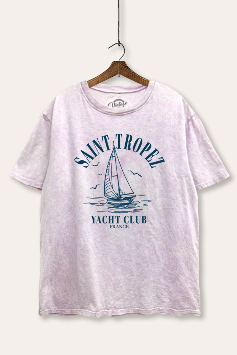 "saint tropez yacht club" tie dye mineral wash boxy graphic tee
