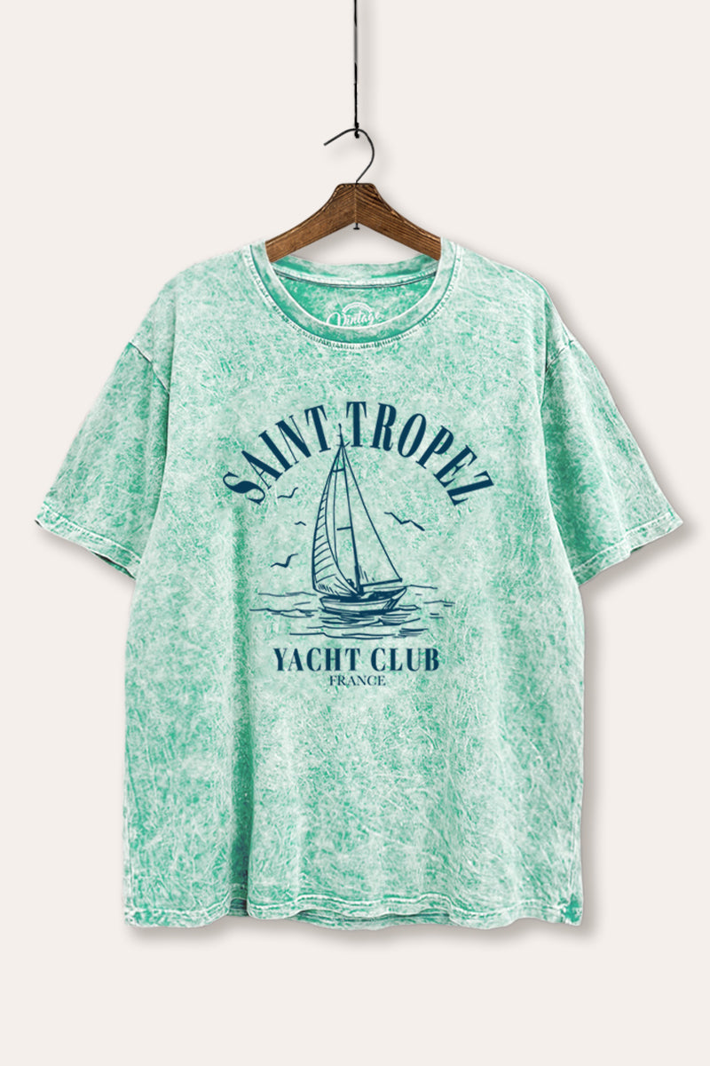 "saint tropez yacht club" tie dye mineral wash boxy graphic tee