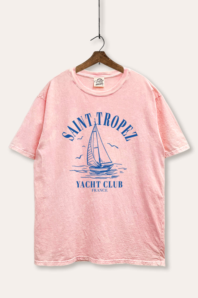 "saint tropez yacht club" mineral wash boxy graphic tee