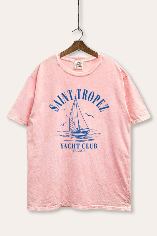 "saint tropez yacht club" mineral wash boxy graphic tee
