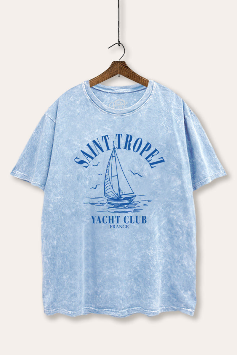 "saint tropez yacht club" mineral wash boxy graphic tee