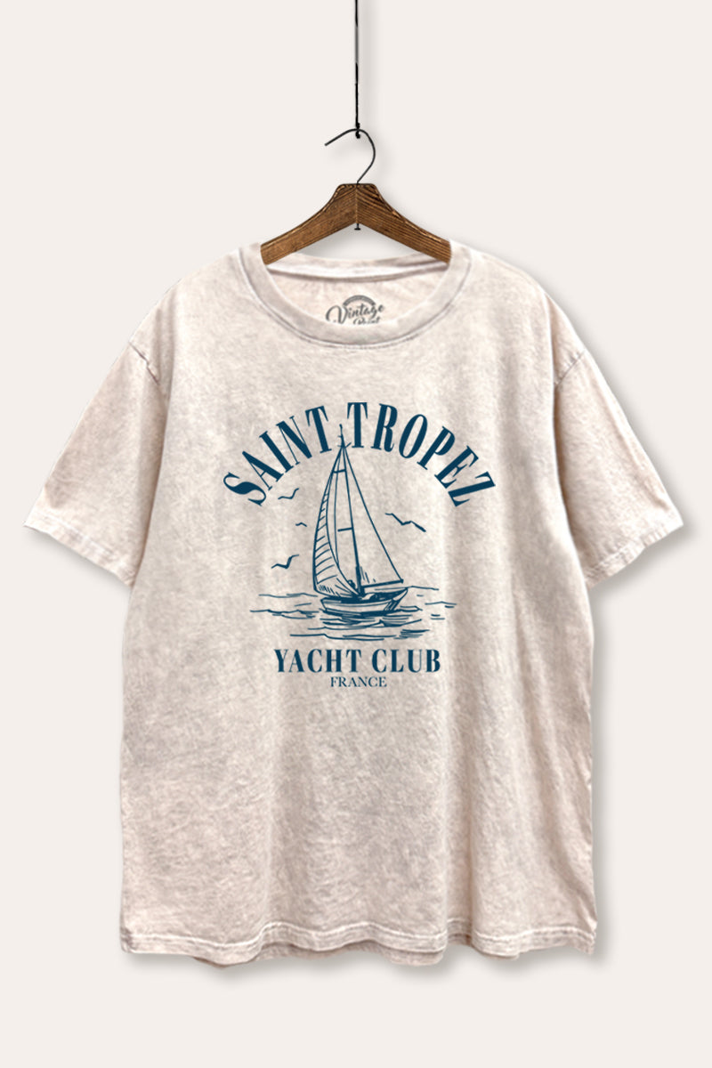 "saint tropez yacht club" mineral wash boxy graphic tee