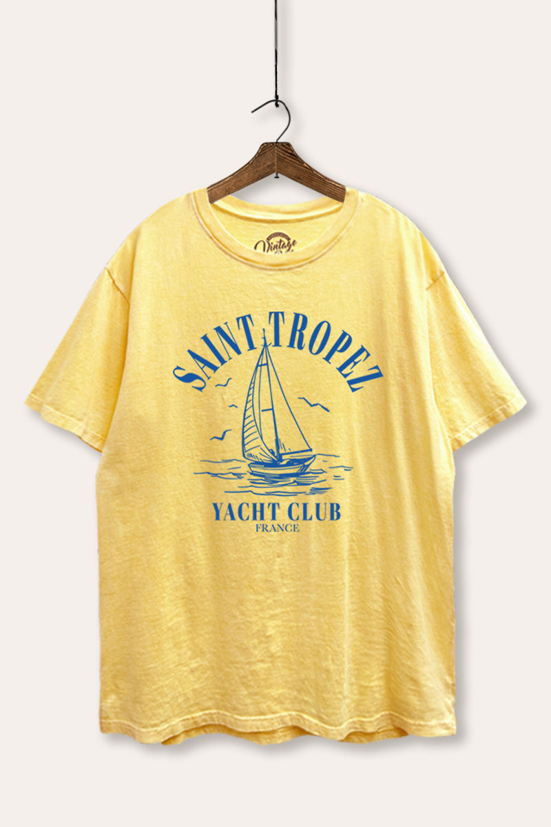 "saint tropez yacht club" tie dye mineral wash boxy graphic tee