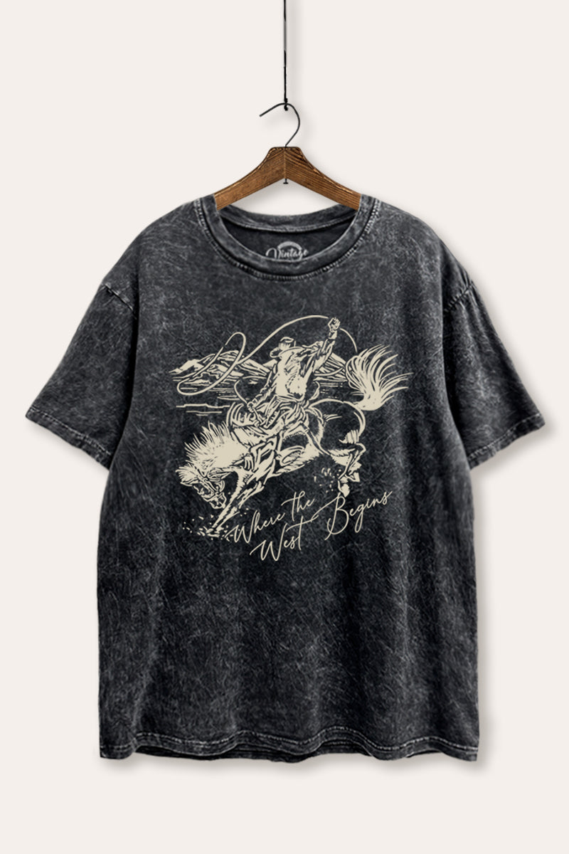 "where the west begins" tie dye oversized boxy graphic tee