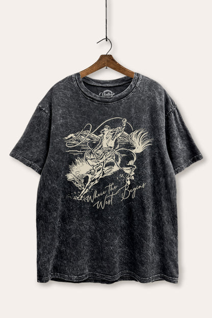Where The West Begins Cowboy Graphic Mineral Wash Boxy Tee