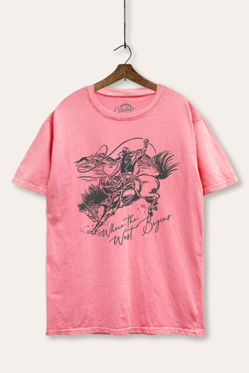 "where the west begins" tie dye oversized boxy graphic tee