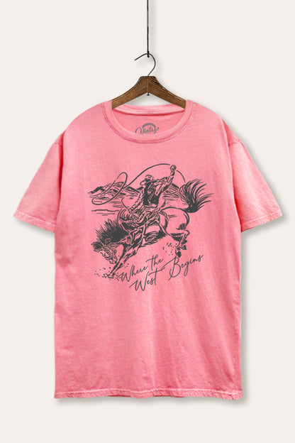 Where The West Begins Cowboy Graphic Mineral Wash Boxy Tee