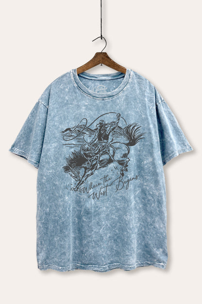 Where The West Begins Cowboy Graphic Mineral Wash Boxy Tee