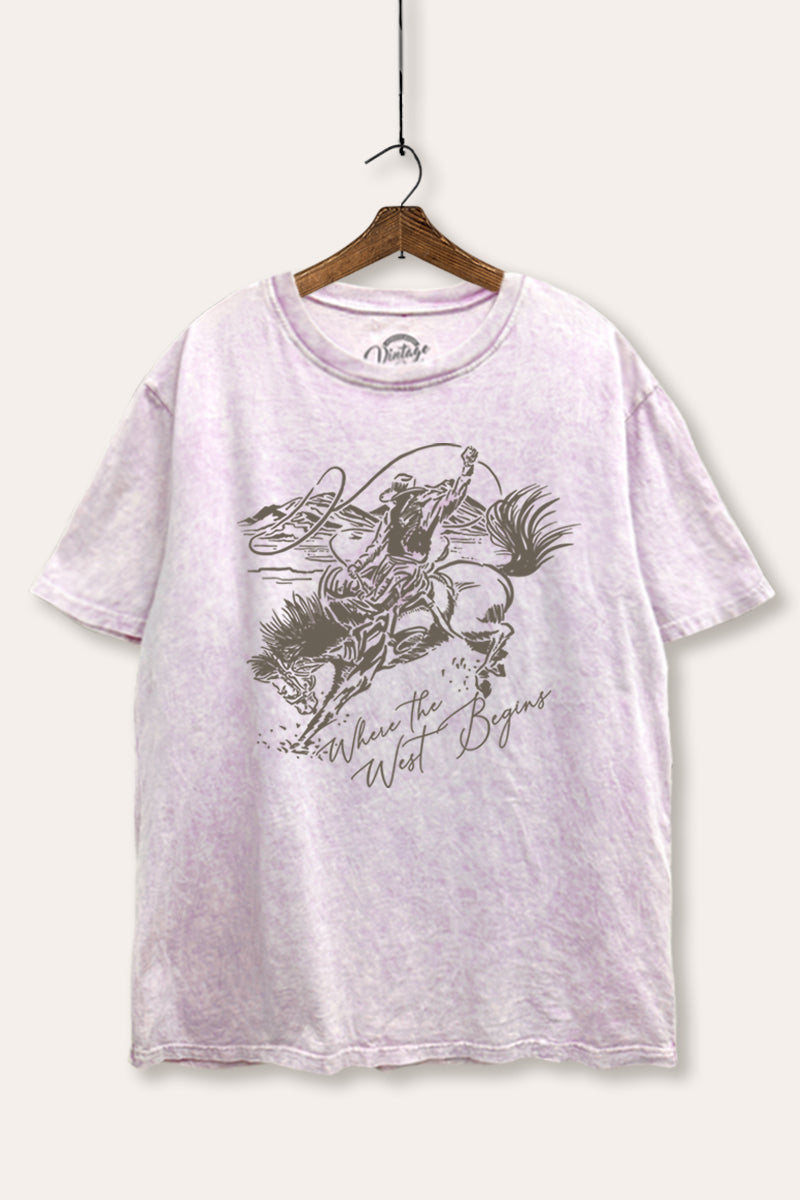 "where the west begins" tie dye oversized boxy graphic tee