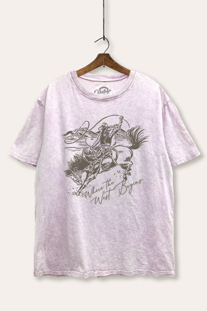 Where The West Begins Cowboy Graphic Mineral Wash Boxy Tee