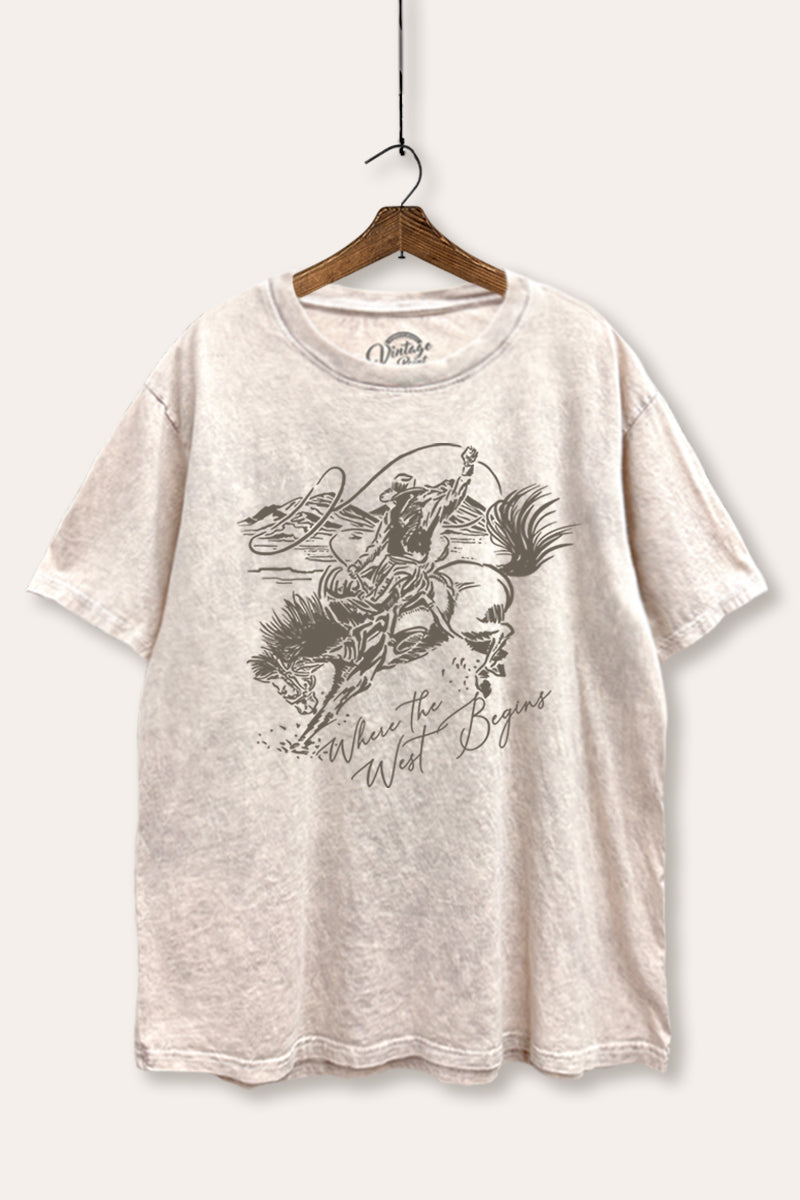 "where the west begins" tie dye oversized boxy graphic tee