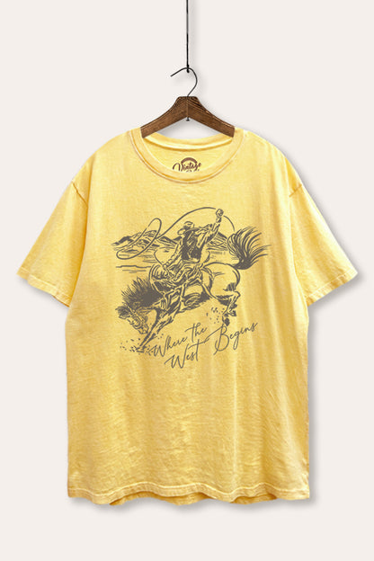 Where The West Begins Cowboy Graphic Mineral Wash Boxy Tee