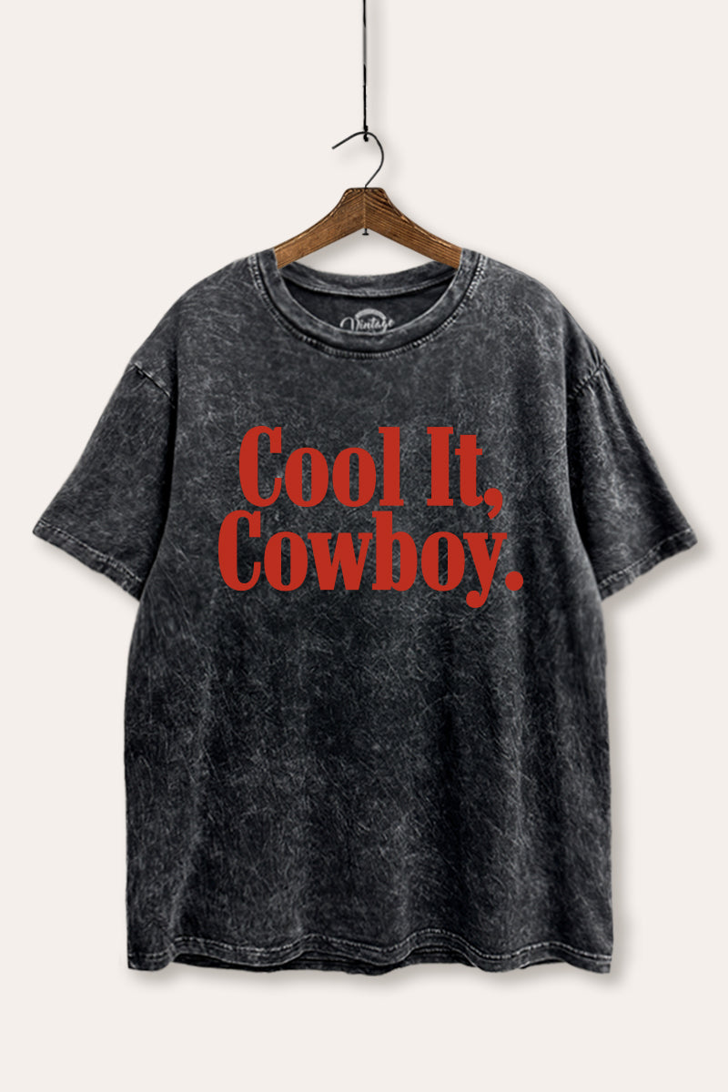 Cool It Cowboy Western Graphic Mineral Wash Boxy Tee