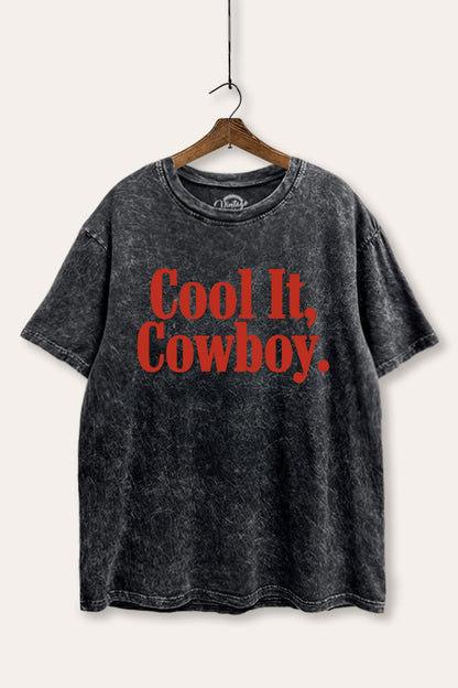 Cool It Cowboy Western Graphic Mineral Wash Boxy Tee