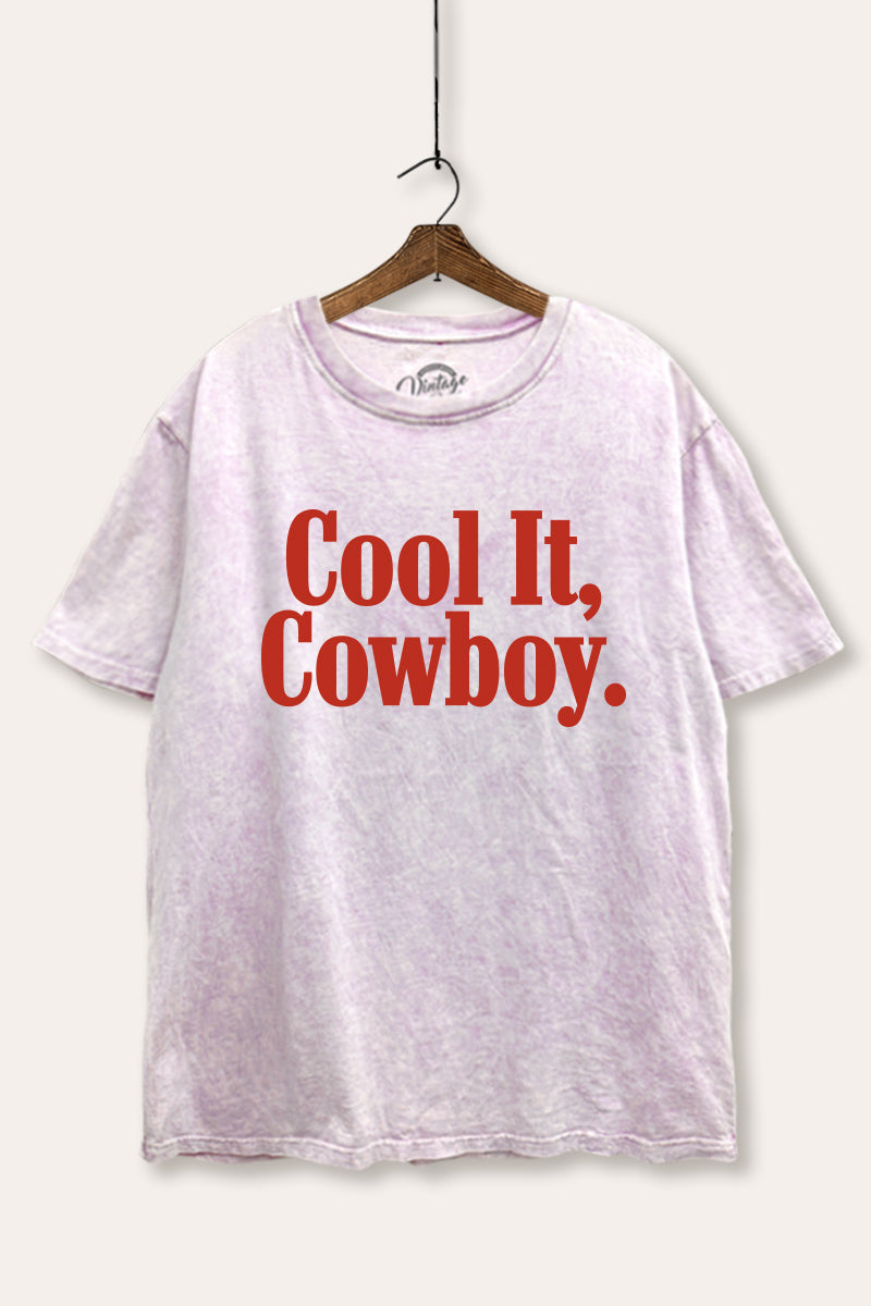 Cool It Cowboy Western Graphic Mineral Wash Boxy Tee