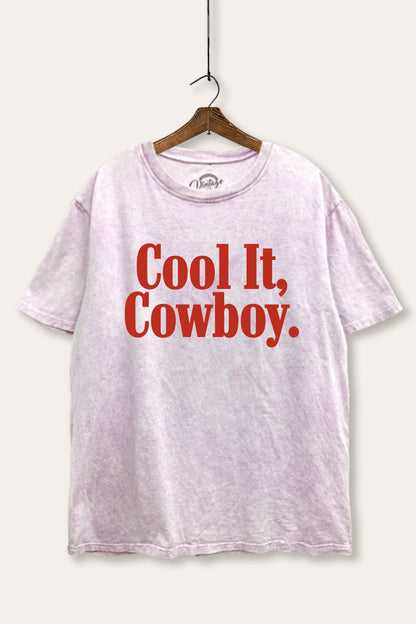 Cool It Cowboy Western Graphic Mineral Wash Boxy Tee