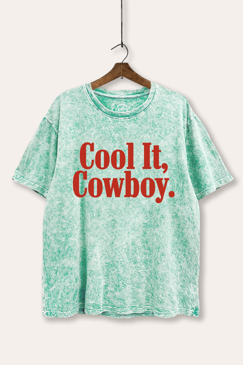 Cool It Cowboy Western Graphic Mineral Wash Boxy Tee