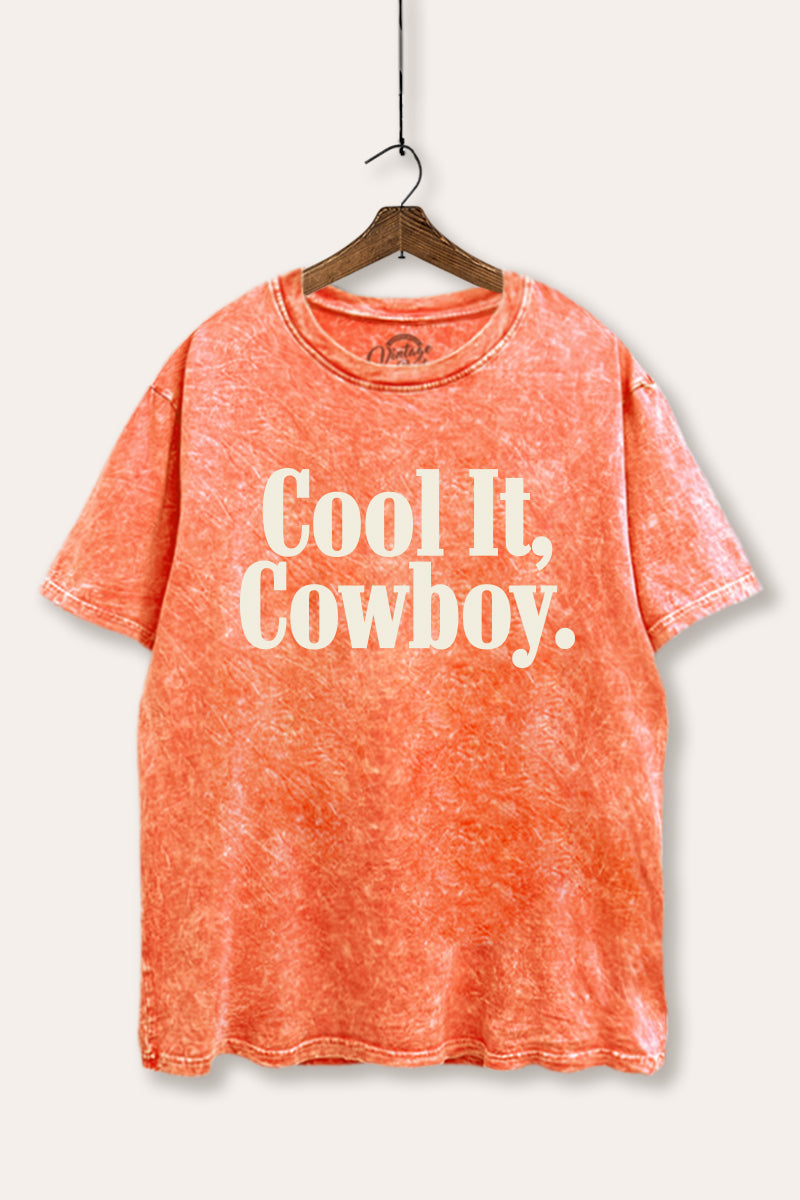 Cool It Cowboy Western Graphic Mineral Wash Boxy Tee