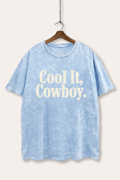 Cool It Cowboy Western Graphic Mineral Wash Boxy Tee