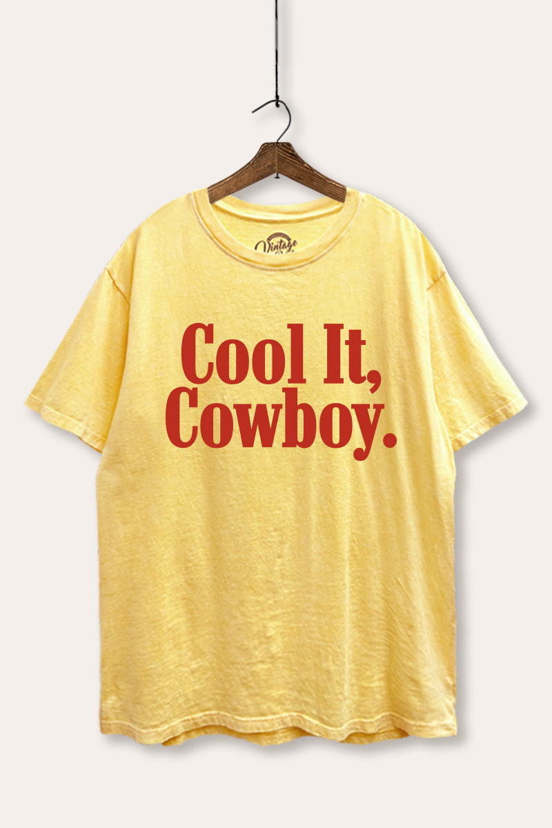 Cool It Cowboy Western Graphic Mineral Wash Boxy Tee