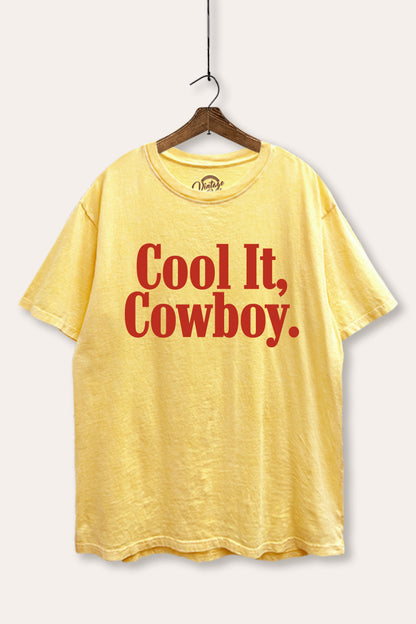 Cool It Cowboy Western Graphic Mineral Wash Boxy Tee