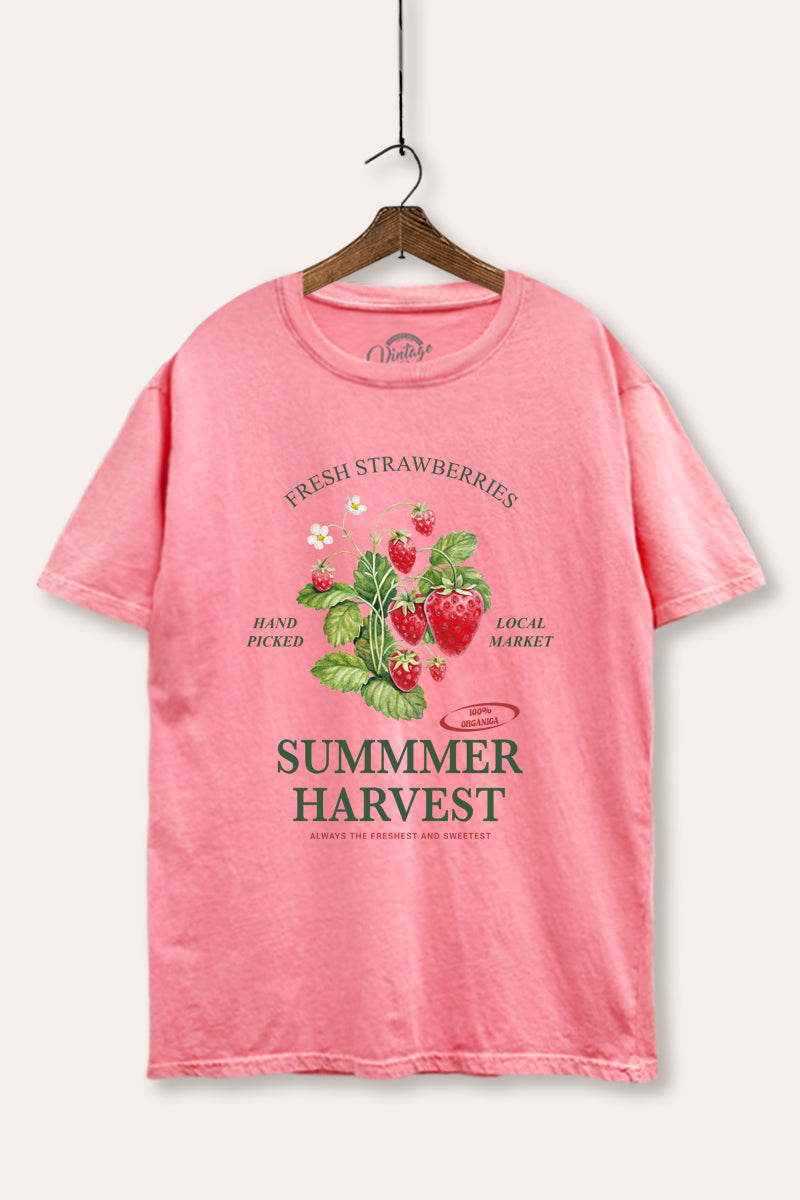 Summer Strawberry Fruit Graphic Mineral Wash Boxy Tee
