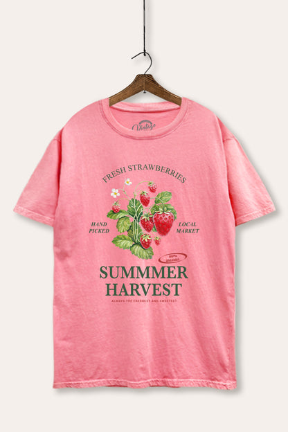Summer Strawberry Fruit Graphic Mineral Wash Boxy Tee