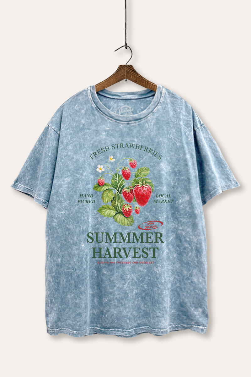 Summer Strawberry Fruit Graphic Mineral Wash Boxy Tee