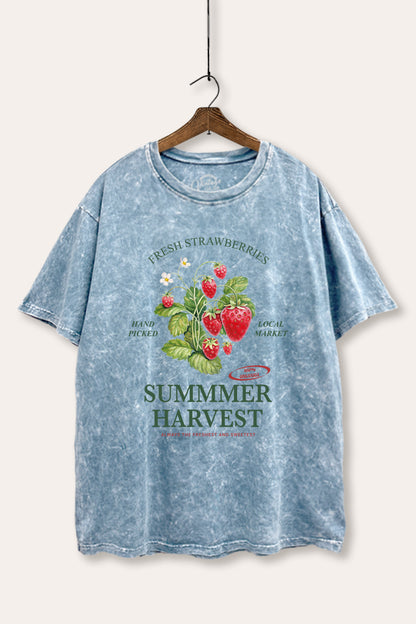 Summer Strawberry Fruit Graphic Mineral Wash Boxy Tee