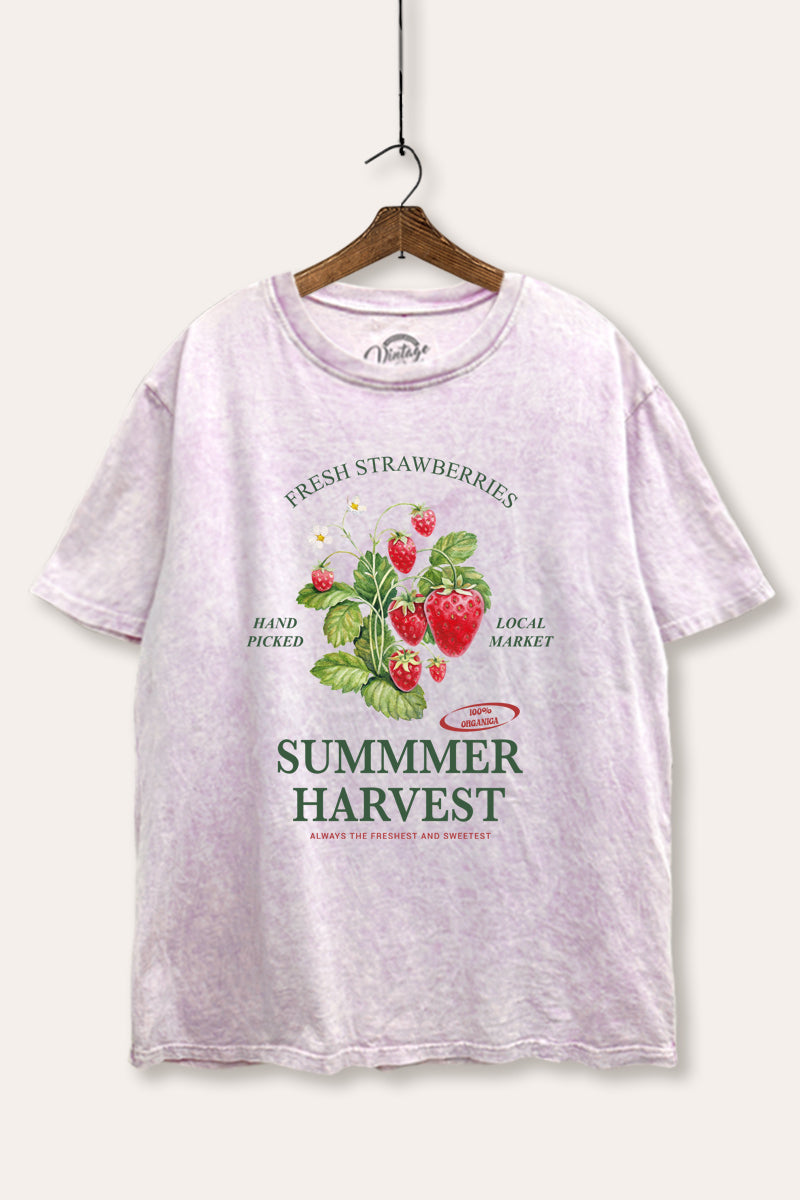 Summer Strawberry Fruit Graphic Mineral Wash Boxy Tee