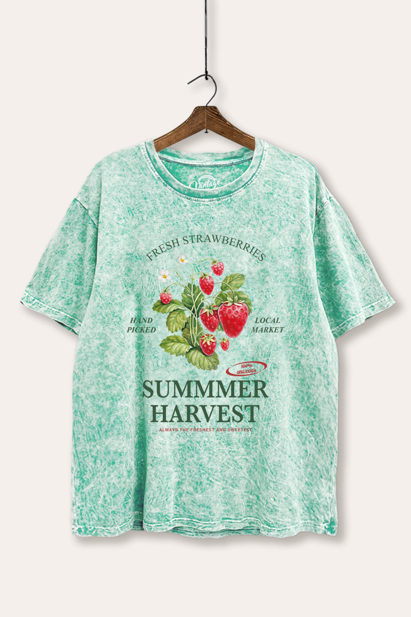 Summer Strawberry Fruit Graphic Mineral Wash Boxy Tee
