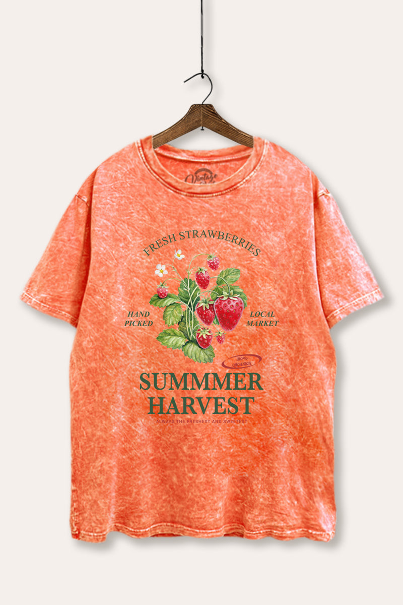 Summer Strawberry Fruit Graphic Mineral Wash Boxy Tee