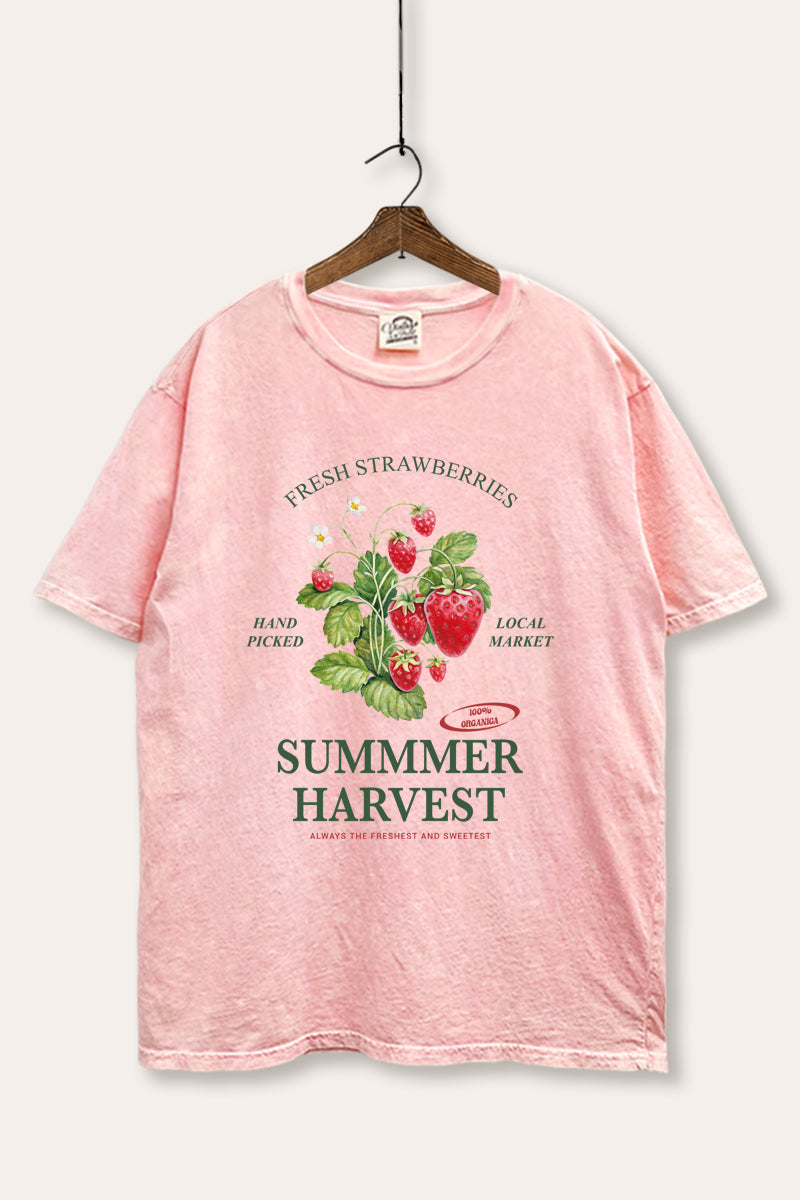 Summer Strawberry Fruit Graphic Mineral Wash Boxy Tee