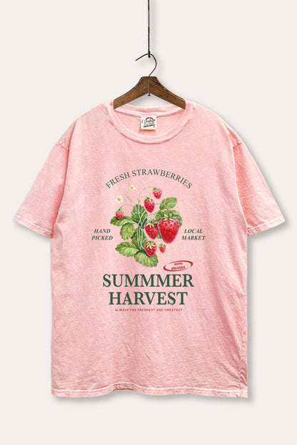 Summer Strawberry Fruit Graphic Mineral Wash Boxy Tee