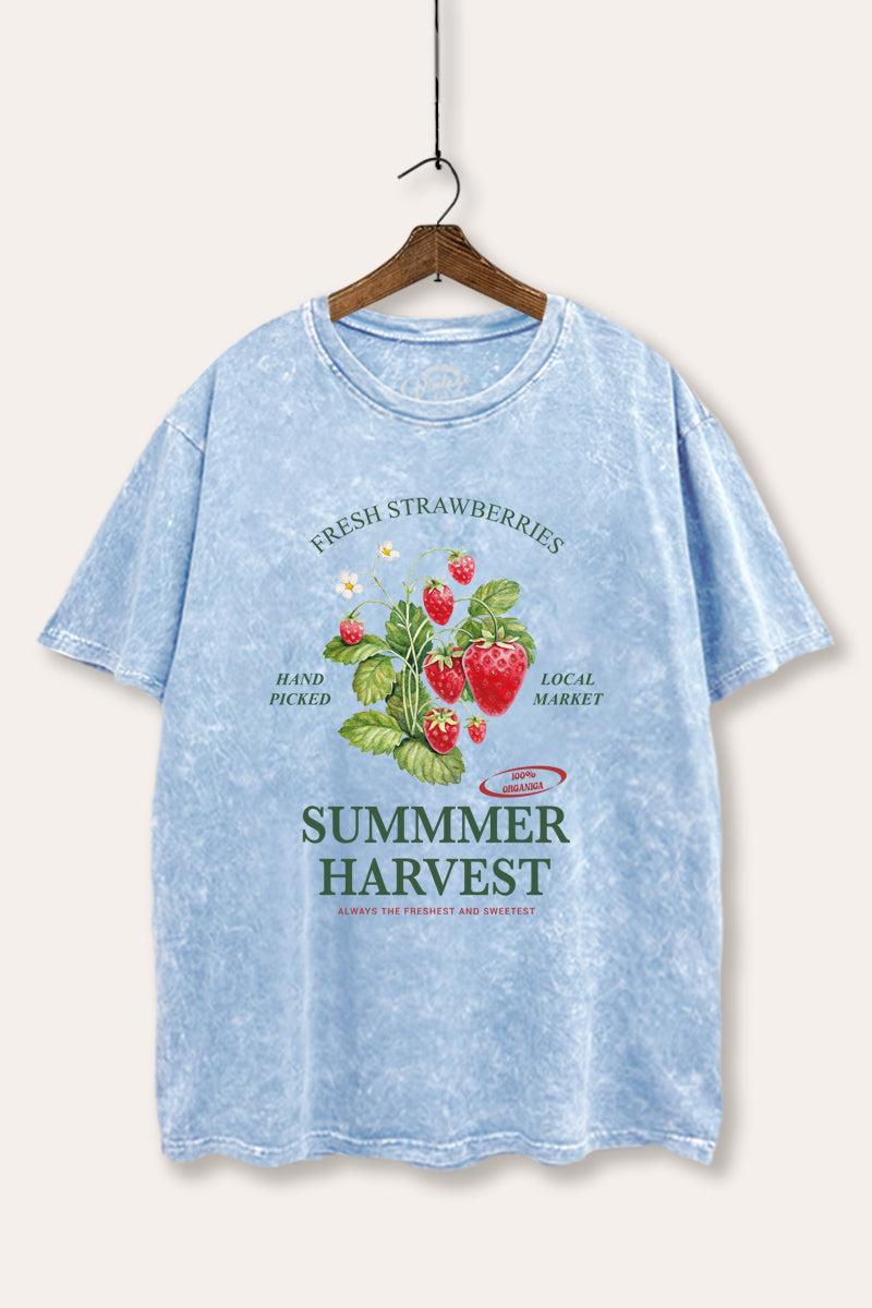 Summer Strawberry Fruit Graphic Mineral Wash Boxy Tee
