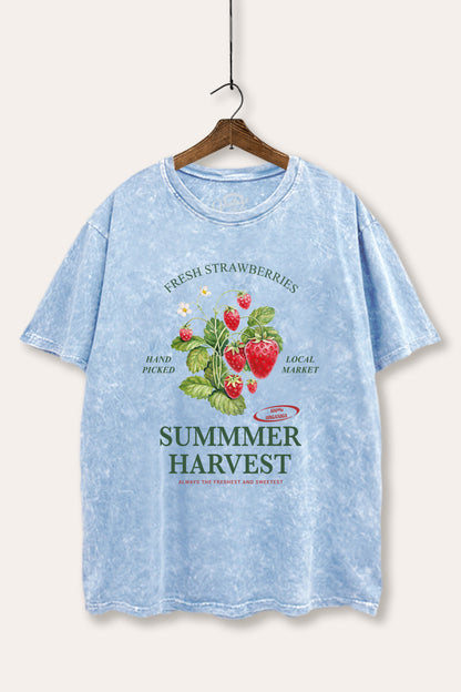 Summer Strawberry Fruit Graphic Mineral Wash Boxy Tee