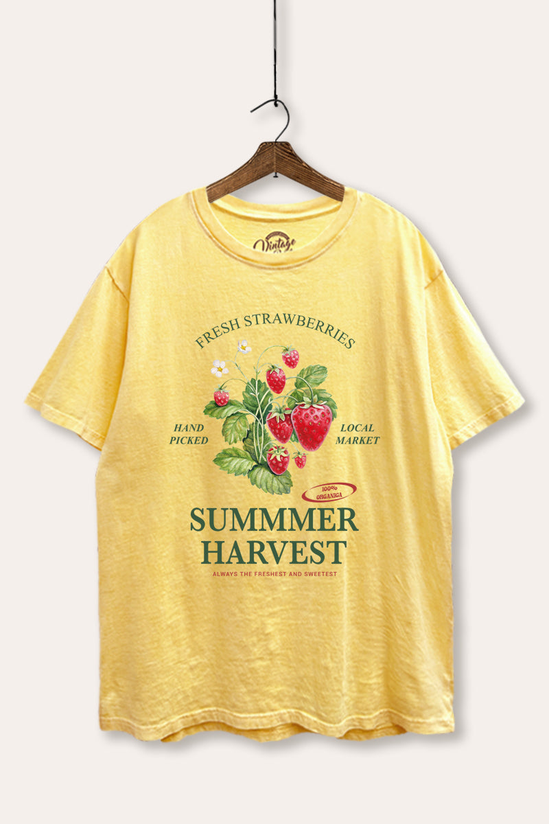 Summer Strawberry Fruit Graphic Mineral Wash Boxy Tee