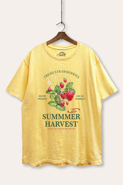 Summer Strawberry Fruit Graphic Mineral Wash Boxy Tee
