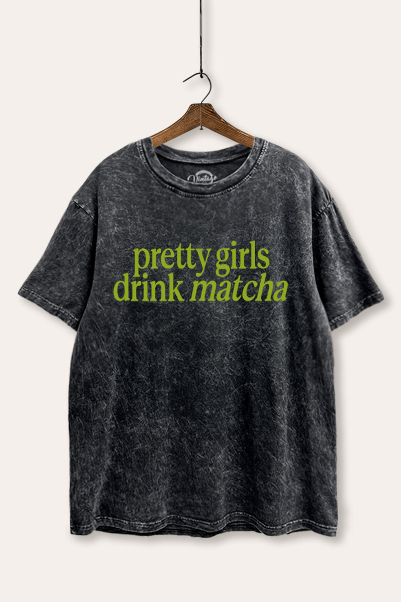 Pretty Girls Drink Matcha Graphic Mineral Wash Boxy Tee