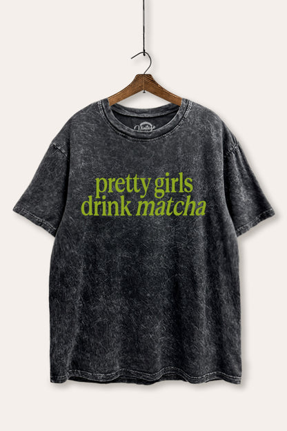 Pretty Girls Drink Matcha Graphic Mineral Wash Boxy Tee