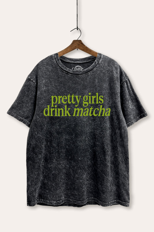 Pretty Girls Drink Matcha Graphic Mineral Wash Boxy Tee