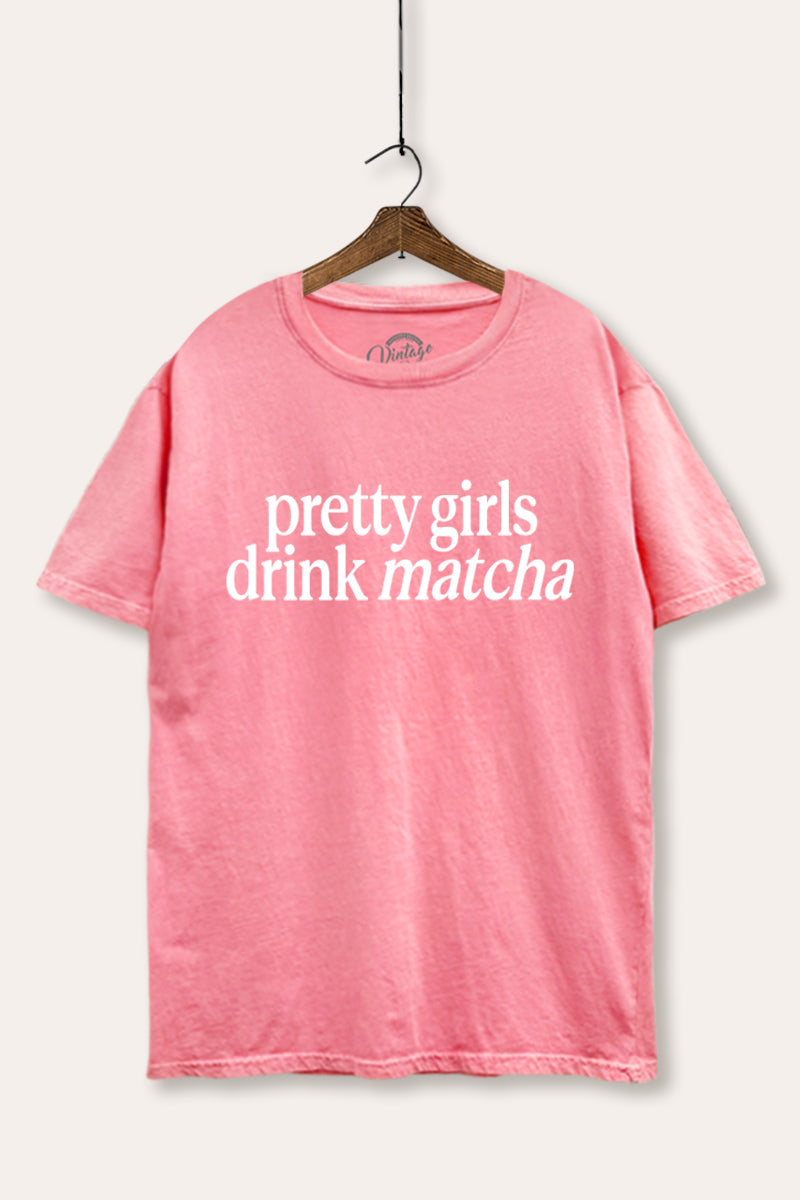 Pretty Girls Drink Matcha Graphic Mineral Wash Boxy Tee