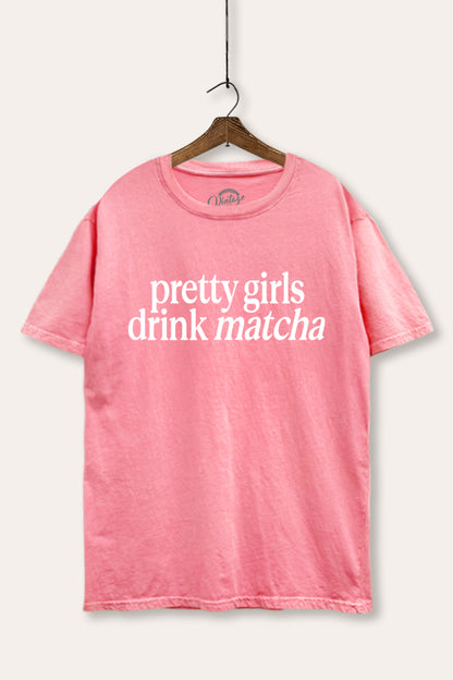 Pretty Girls Drink Matcha Graphic Mineral Wash Boxy Tee