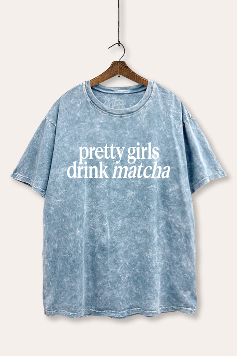 Pretty Girls Drink Matcha Graphic Mineral Wash Boxy Tee