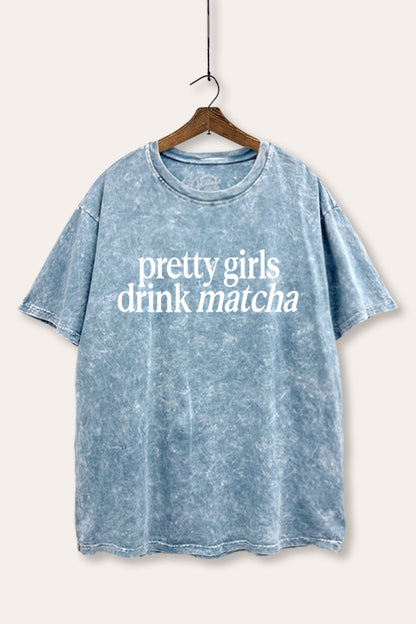 Pretty Girls Drink Matcha Graphic Mineral Wash Boxy Tee
