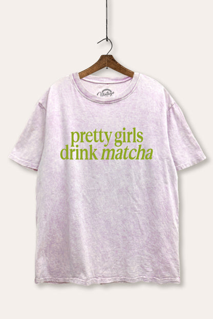 Pretty Girls Drink Matcha Graphic Mineral Wash Boxy Tee