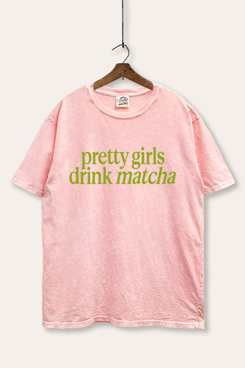 Pretty Girls Drink Matcha Graphic Mineral Wash Boxy Tee