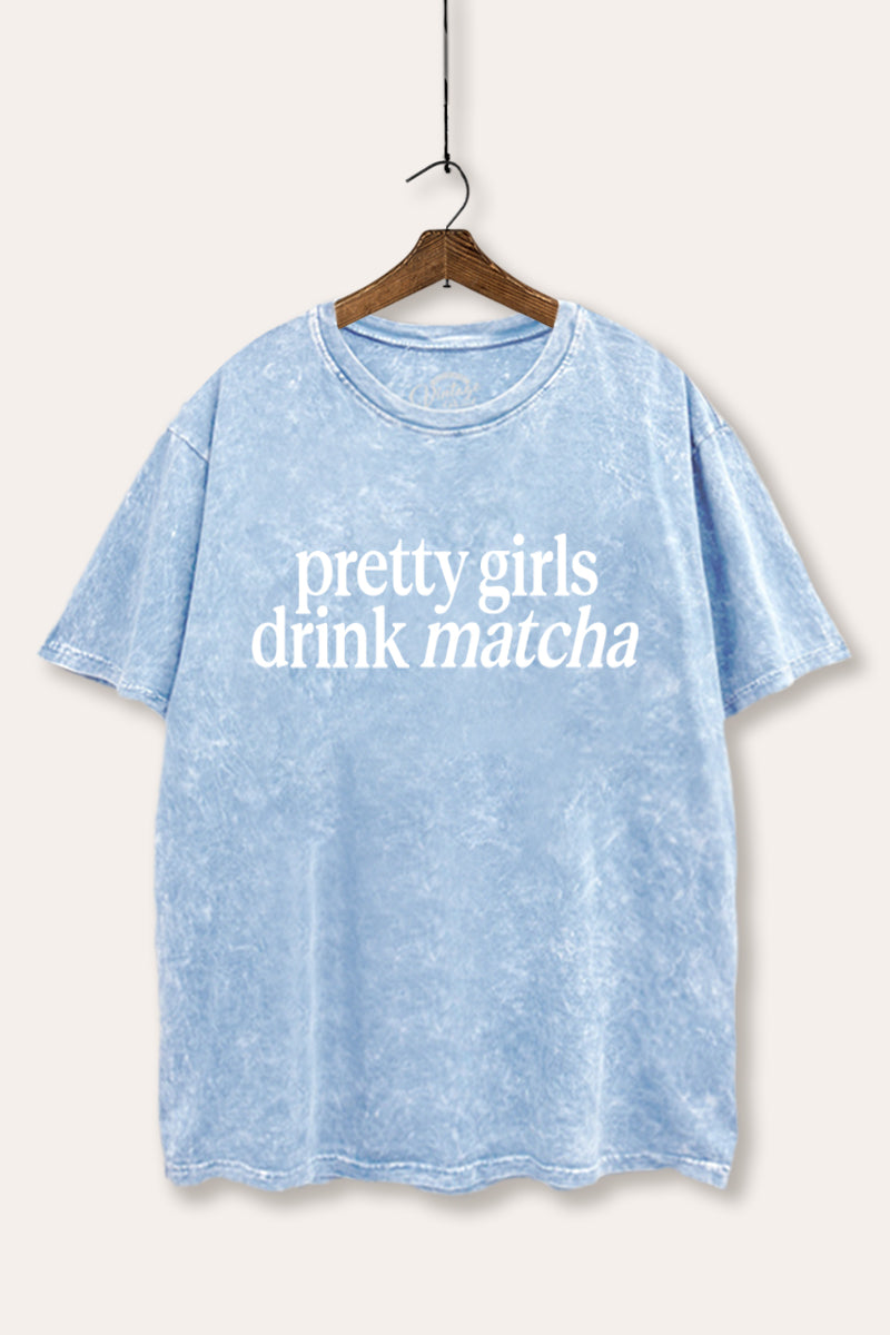 Pretty Girls Drink Matcha Graphic Mineral Wash Boxy Tee