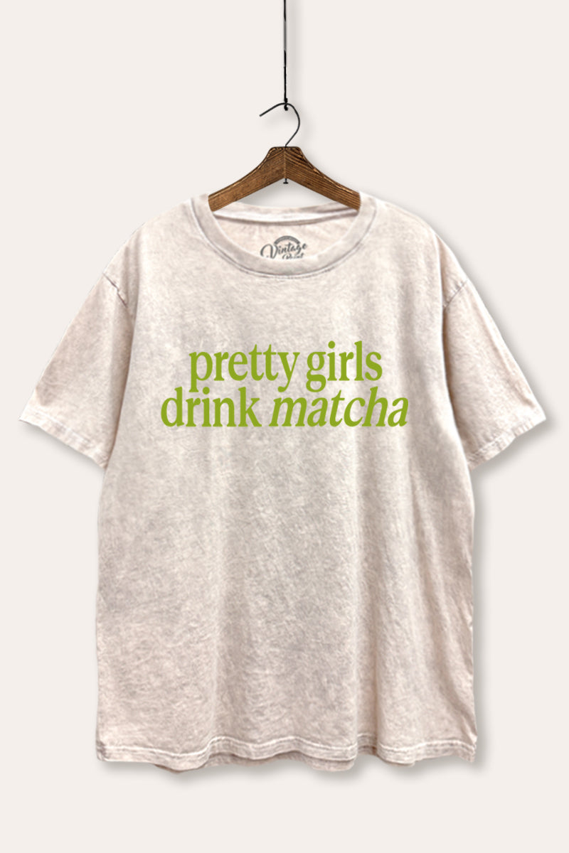 "pretty girls drink matcha" tie dye boxy graphic t-shirt