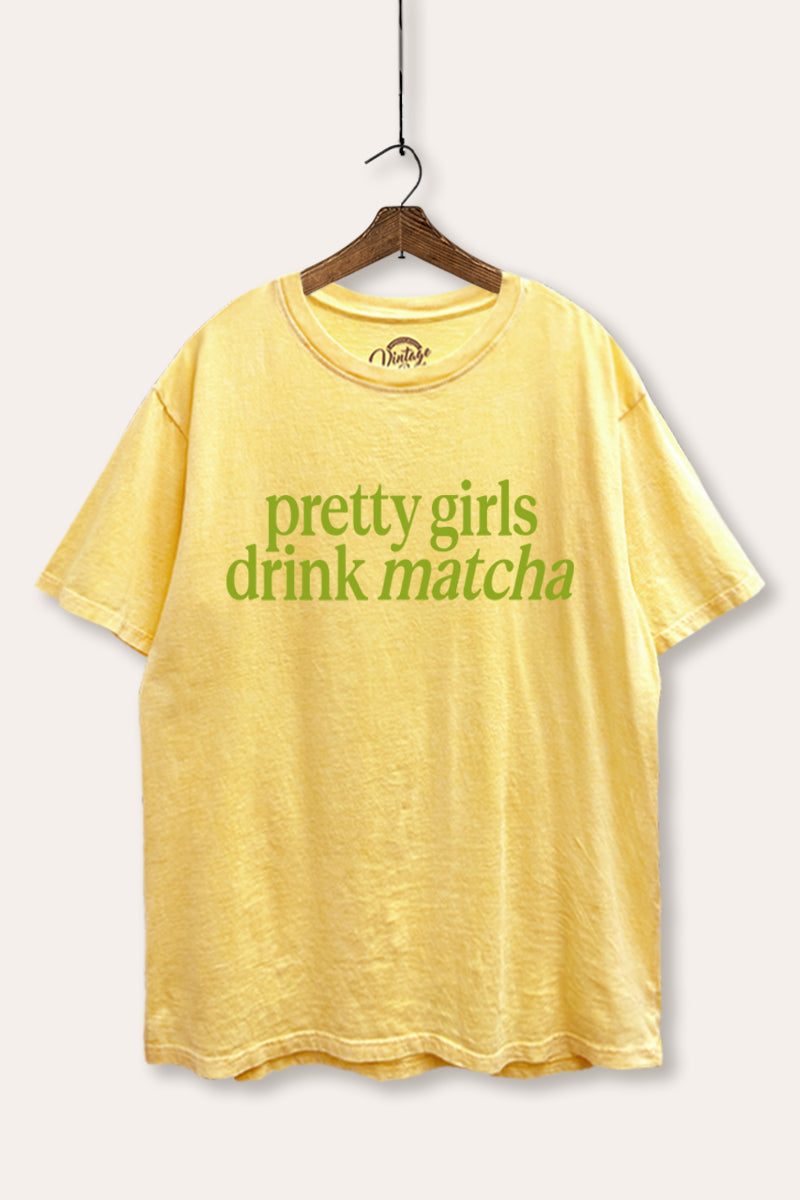 Pretty Girls Drink Matcha Graphic Mineral Wash Boxy Tee